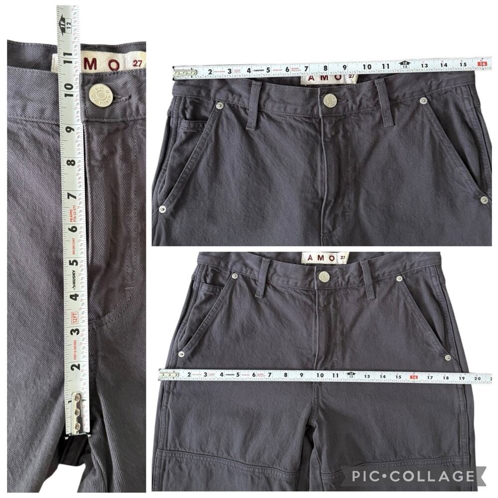 AMO Billie Field Pant Wide Straight Leg Utilitarian Organic Cotton Gray Size 27 - Picture 7 of 8